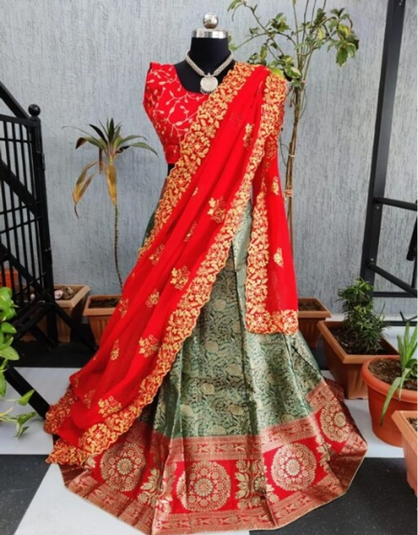 ABHISARIKA VOGUISH Embroidered Banarsi Women Lehenga - Free Size, Semi Stitched, Pack of 1